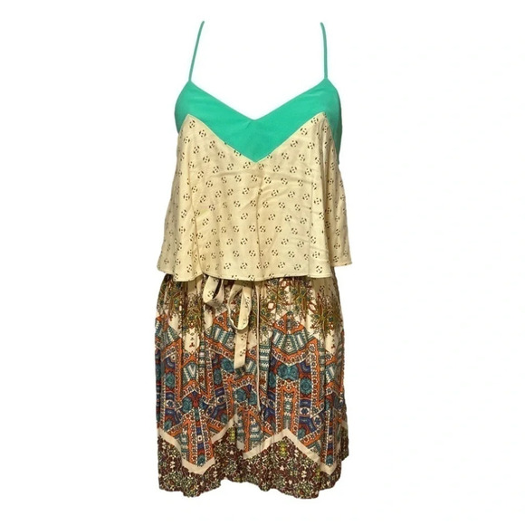 Elevenses Anthropologie Mintaka Print Crisscross Straps  Shorts Romper Pockets 2 - Picture 2 of 14